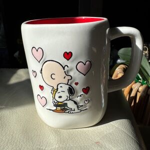 Rae Dunn Charlie Brown & Snoopy Best friends Mug - White with Red Interior